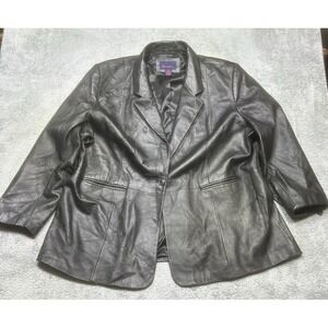 Vintage Denim & Co Jacket Womens 3X Black‎ Leather Coat 1 Button Blazer 90s Y2K